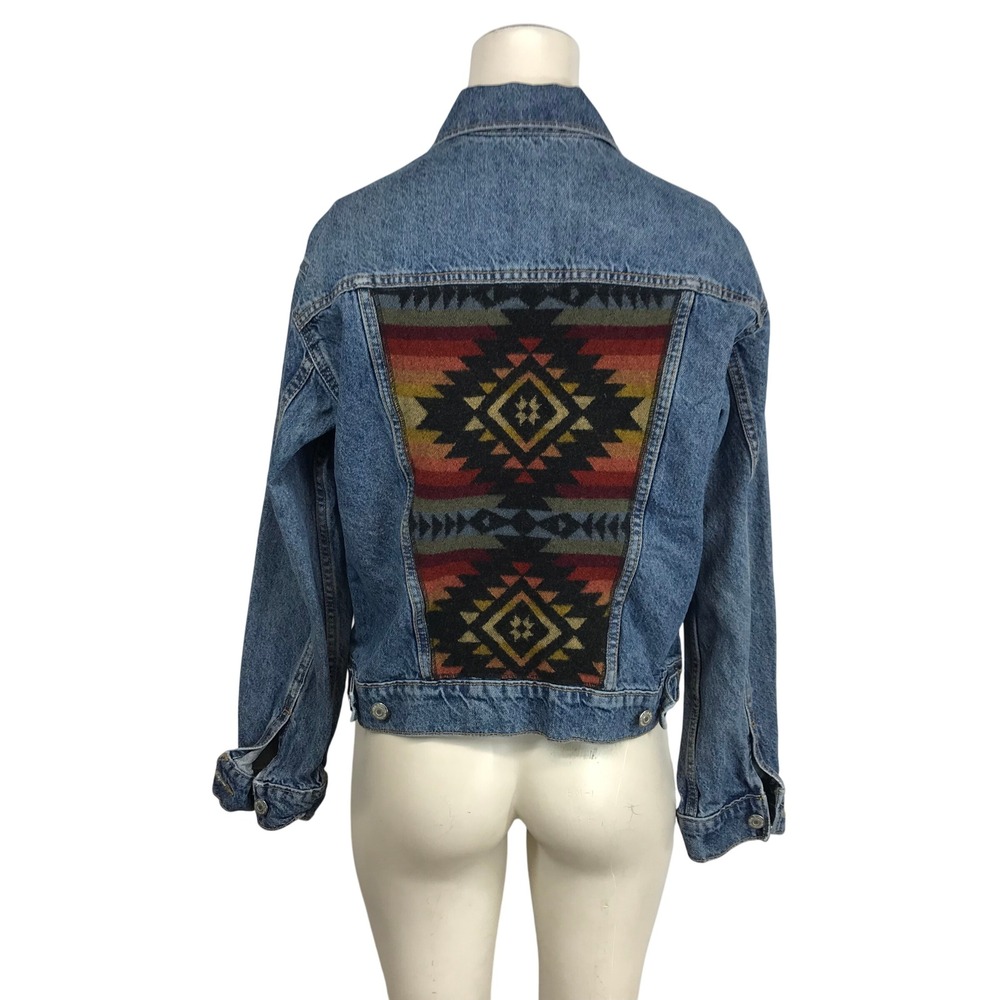 Old Navy Women's Blue Denim Jacket South western Aztec Print Back Size‎ S